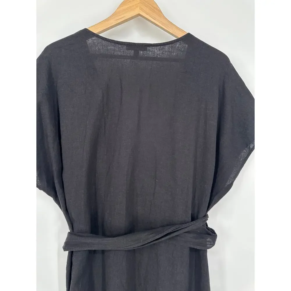 Universal Standard Tracy Linen Blend Tulip Wrap Dress Short Sleeve Belted Midi - Picture 9 of 14